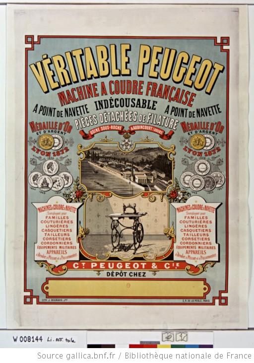 pub machine à coudre 1878 Publicité Machine à coudre Peugeot 1878
