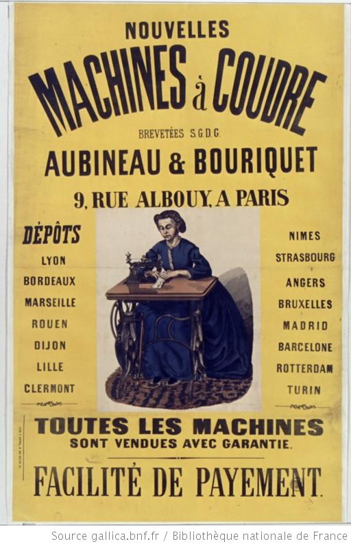 pub machine à coudre Aubineau et Bouriquet 1866 affiche publicitaire machine à coudre Aubineau et Bouriquet 1866