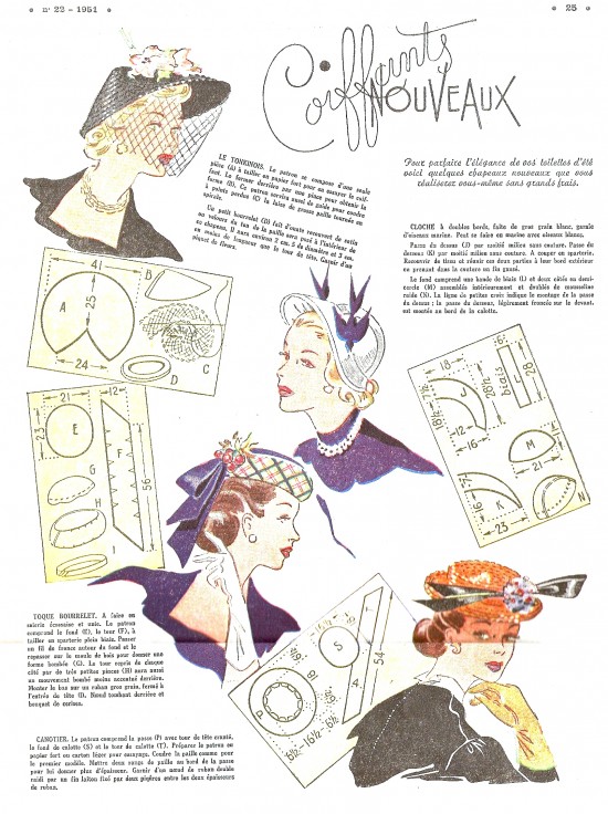 patrons chapeaux années 50